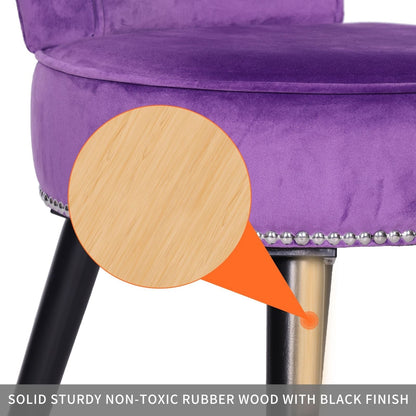 VEIKOUS Makeup Vanity Stool Chair with Low Back and Wood Legs-17.3 x 15.7 x 25.1