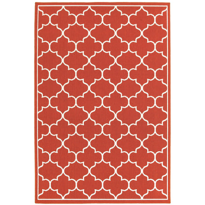 Vista Home Martinique Off-White/Brick Red Lattice Indoor/Outdoor Rug.