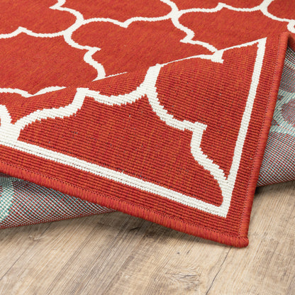 Vista Home Martinique Off-White/Brick Red Lattice Indoor/Outdoor Rug.