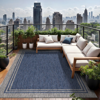 Washable Bordered Indoor Outdoor Rug for Patio, Deck, Porch
