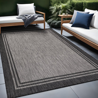 Washable Bordered Indoor Outdoor Rug for Patio, Deck, Porch