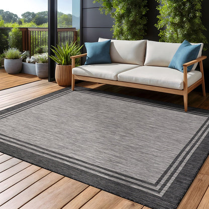 Washable Bordered Indoor Outdoor Rug for Patio, Deck, Porch