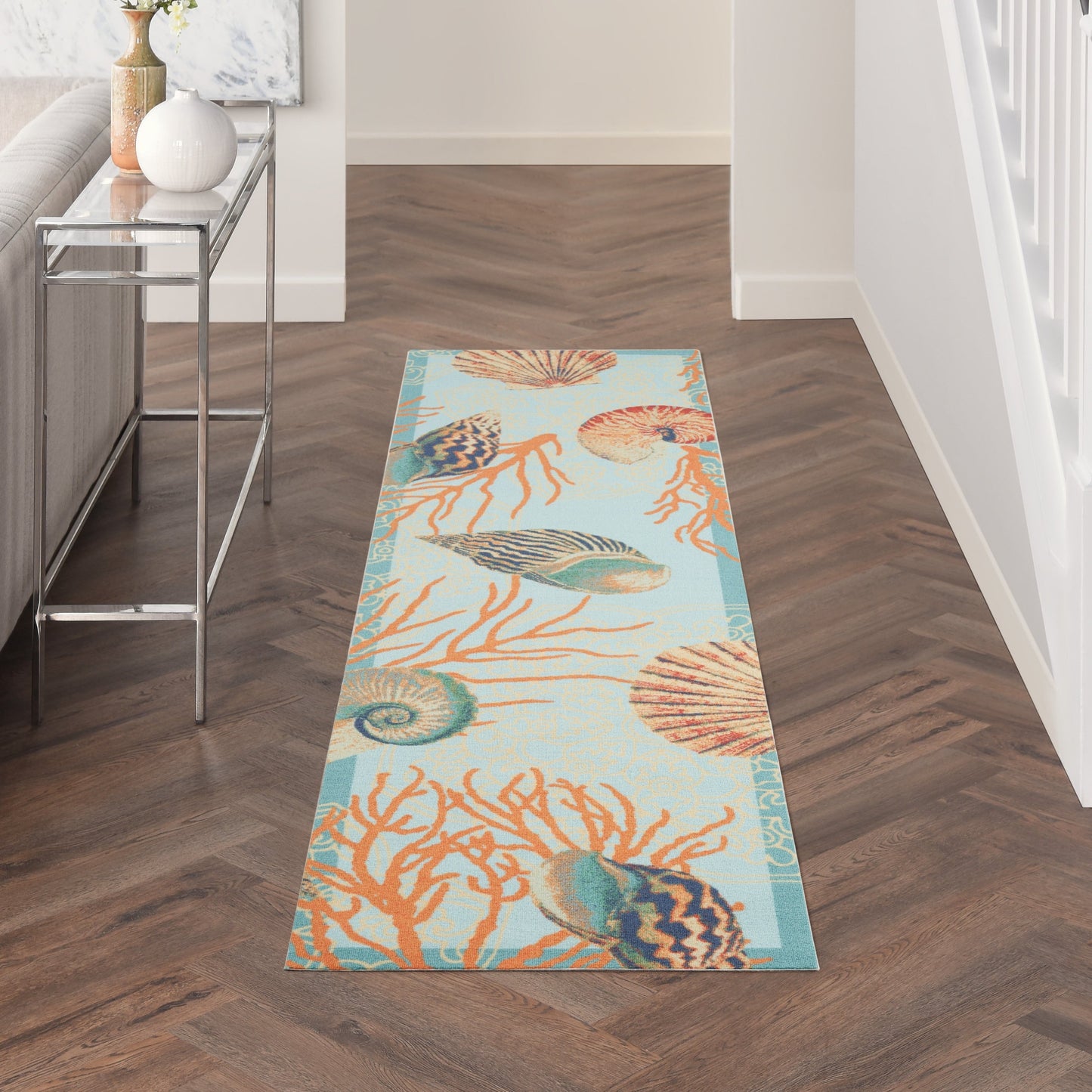 Waverly Sun & Shade Shore Thing Tropical Sea Shell Floral Indoor Outdoor Area Rug