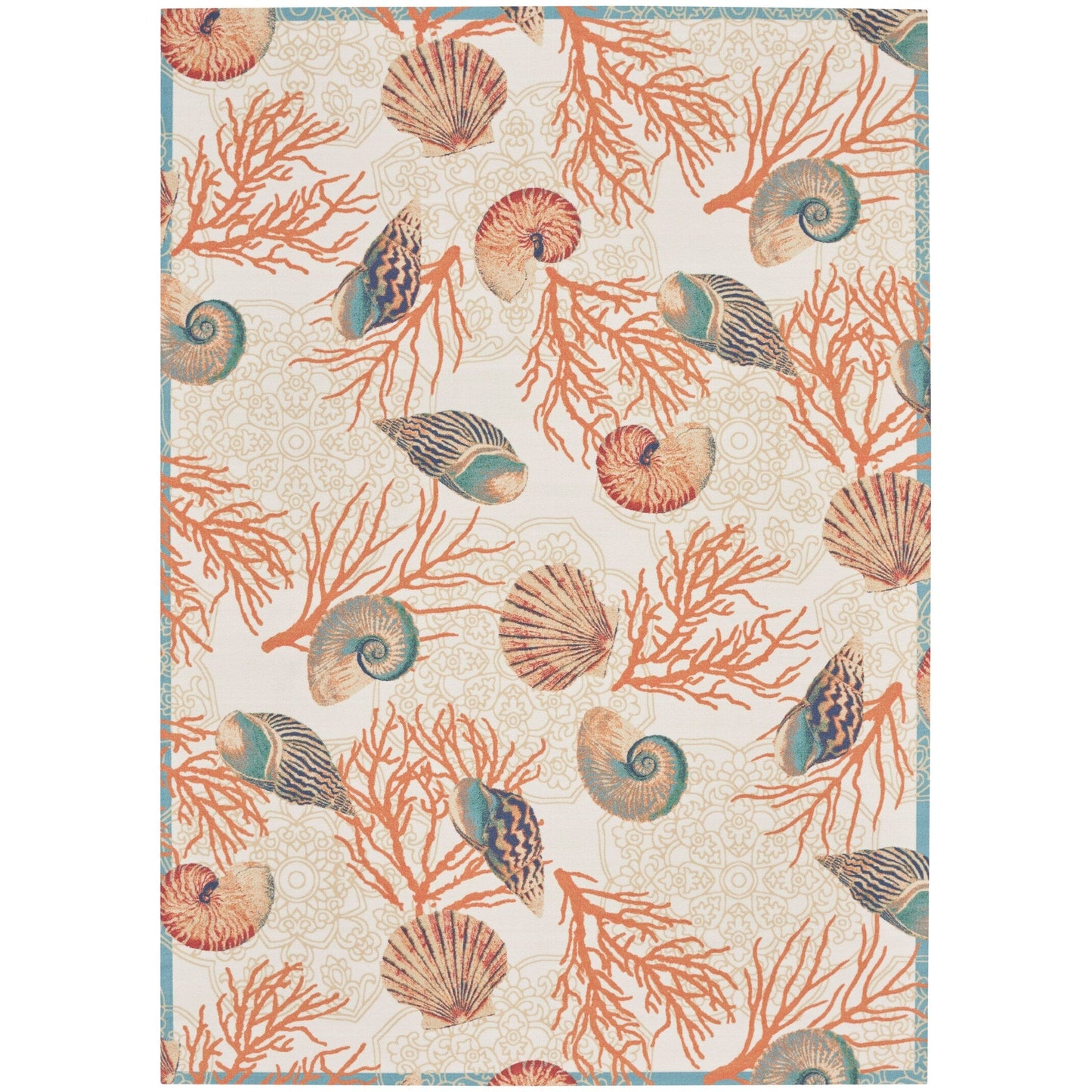 Waverly Sun & Shade Shore Thing Tropical Sea Shell Floral Indoor Outdoor Area Rug