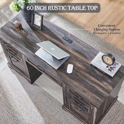 Bureau exécutif Farmhouse 60, bureau en bois pour la maison, bureau d'ordinateur