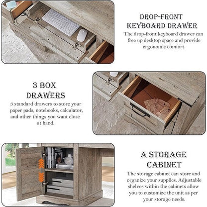 Bureau exécutif Farmhouse 60, bureau en bois pour la maison, bureau d'ordinateur