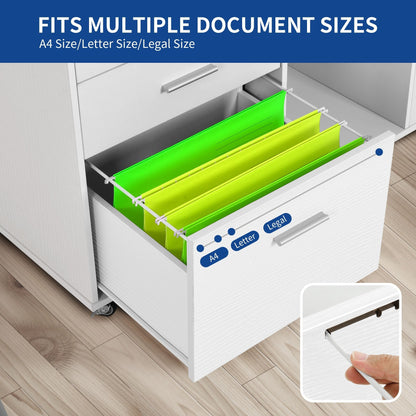 Wood File Cabinet with Charging Station Mobile Lateral Filing Cabinet Lockable Fits A4 Letter Legal Size Files