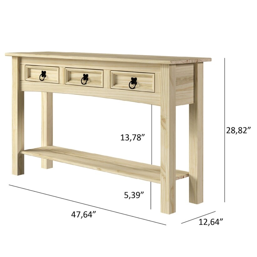 Wood Hall Table Console 3 Drawers Corona | Furniture Dash - N/A