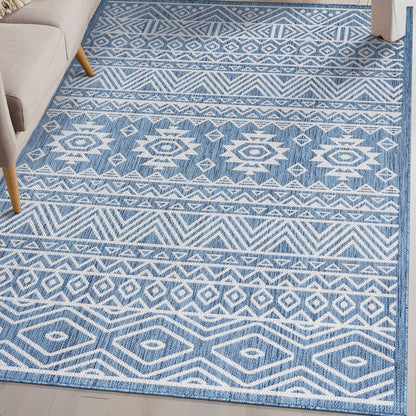 World Rug Gallery Distressed Geometric Bohemian Textured Flat Weave Indoor/Outdoor Area Rug