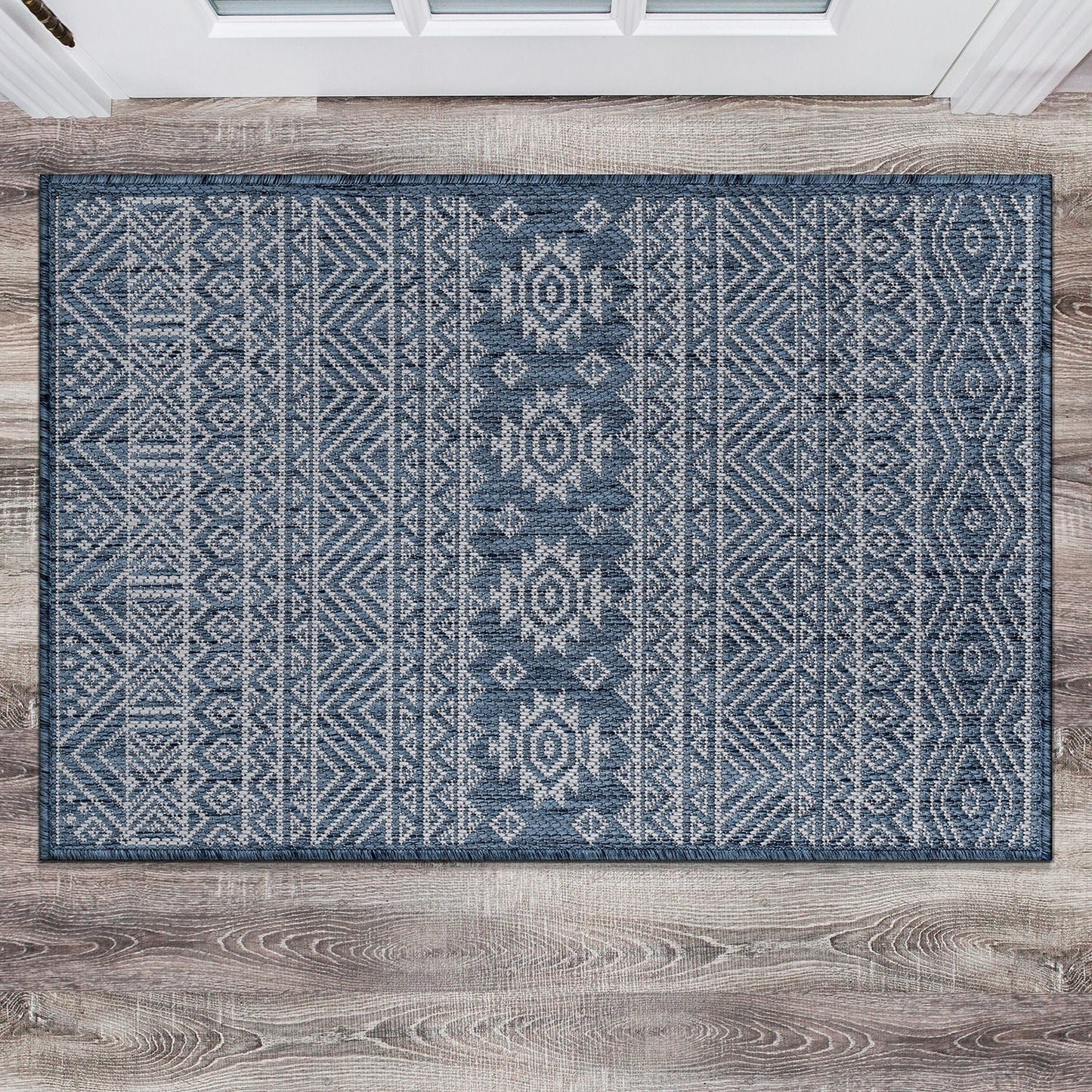 World Rug Gallery Distressed Geometric Bohemian Textured Flat Weave Indoor/Outdoor Area Rug