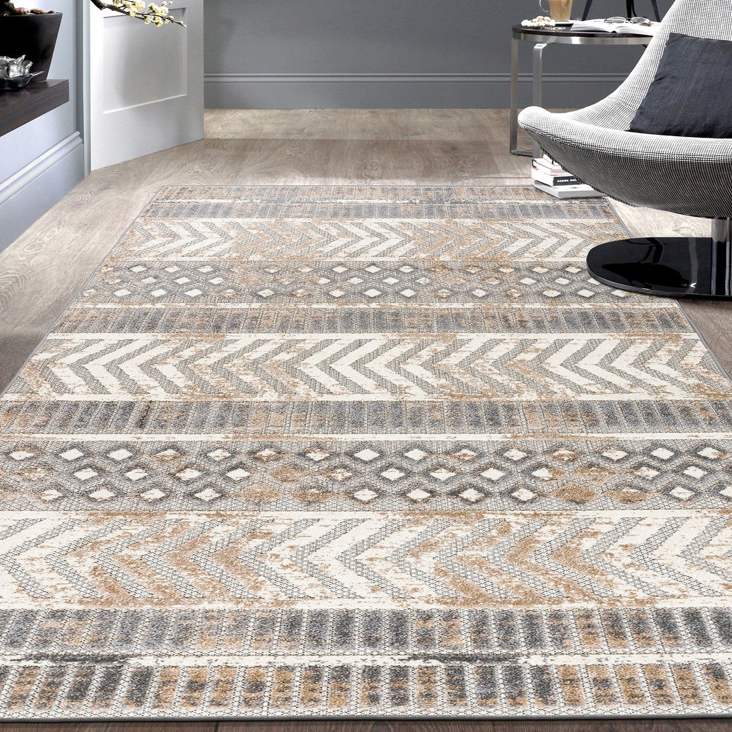 World Rug Gallery Distressed Geometric Indoor/Outdoor Area Rug
