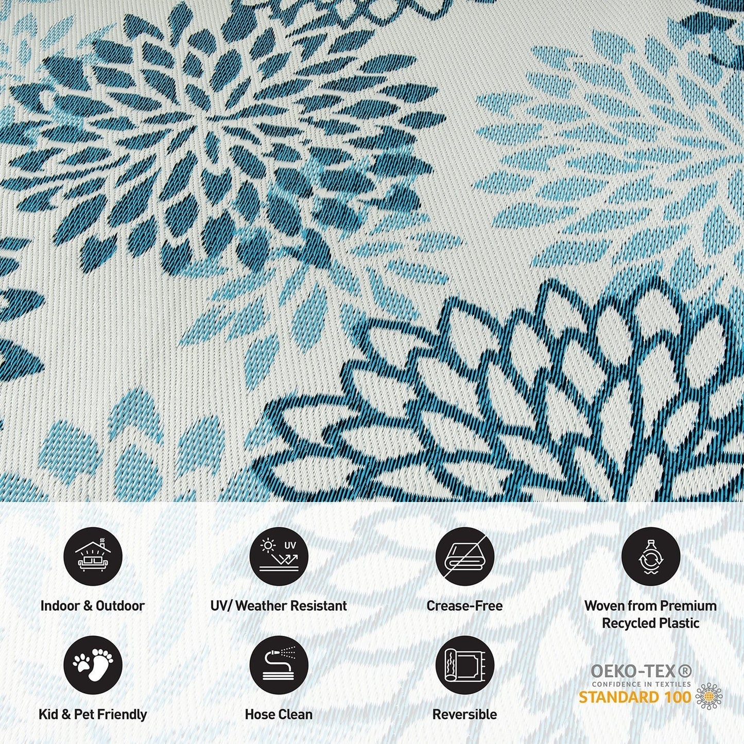 World Rug Gallery Modern Floral Aloha Reversible Recycled Plastic Outdoor Rugs