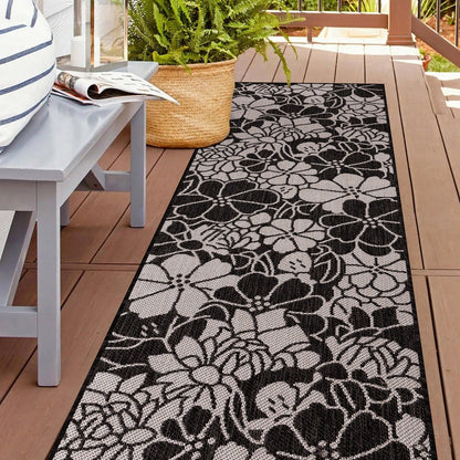 World Rug Gallery Modern Floral Flowers Textured Flat Weave Indoor/Outdoor Area Rug