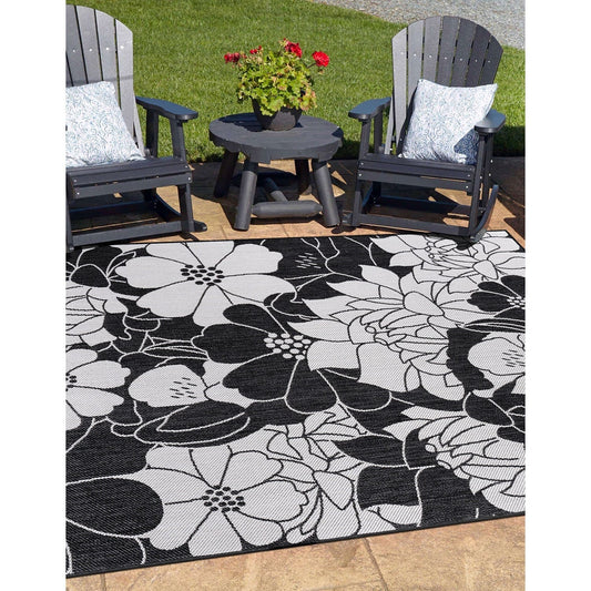 World Rug Gallery Modern Floral Flowers Textured Flat Weave Indoor/Outdoor Area Rug