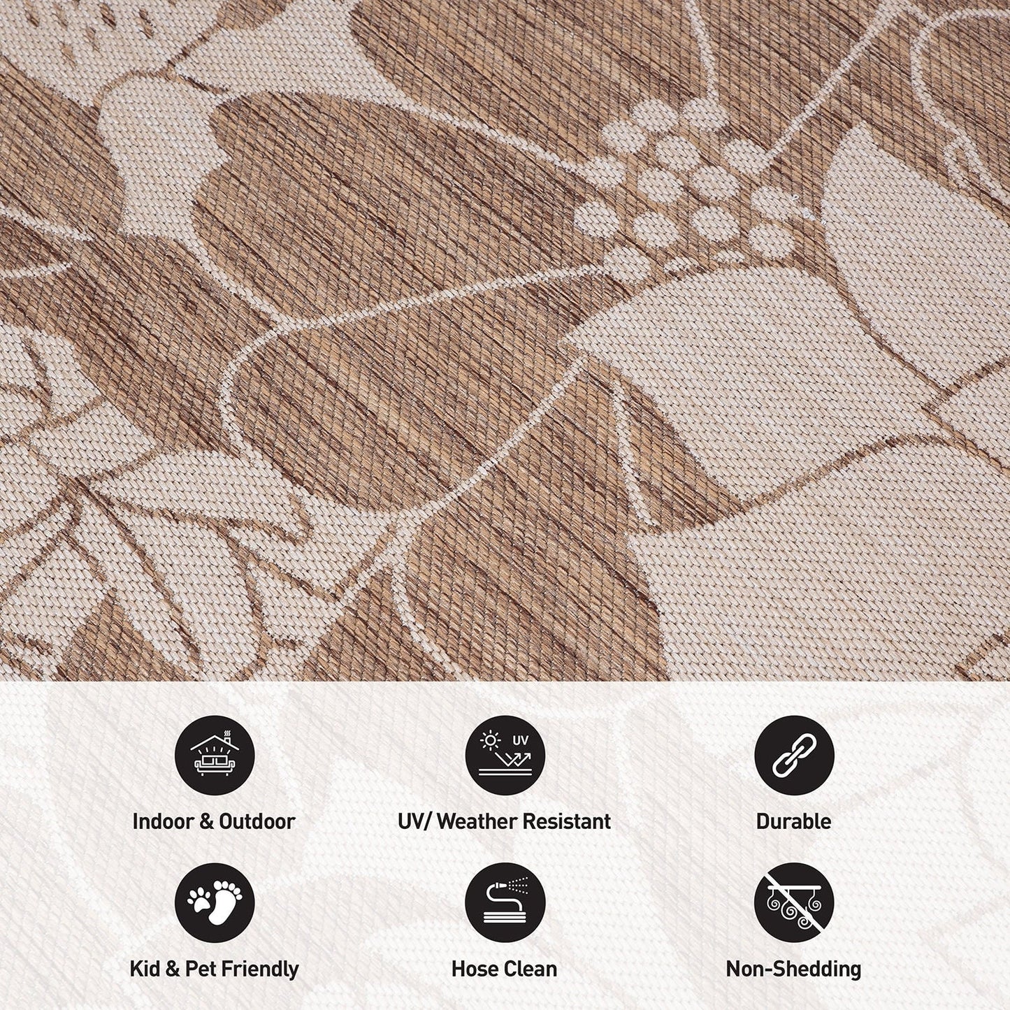 World Rug Gallery Modern Floral Flowers Textured Flat Weave Indoor/Outdoor Area Rug