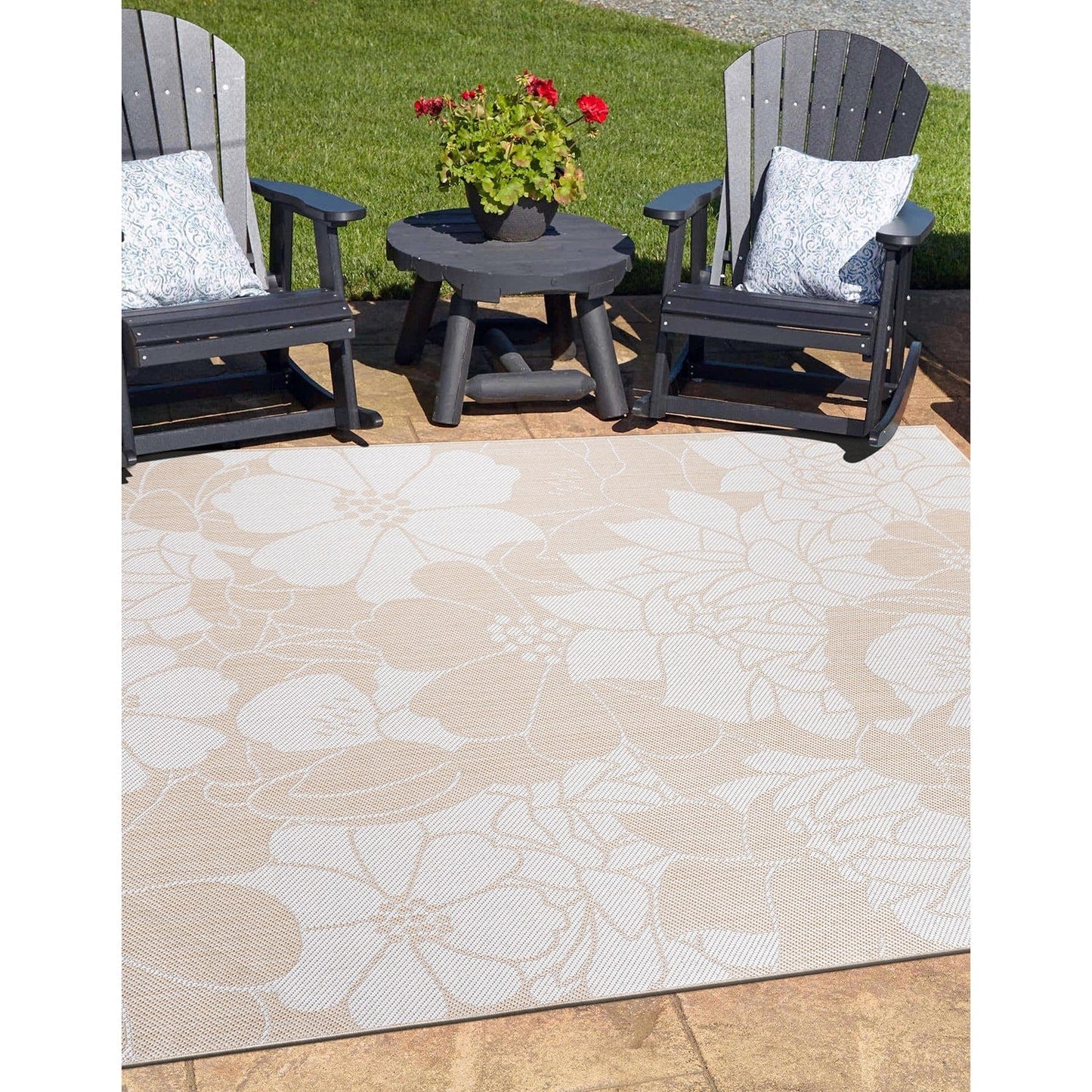 World Rug Gallery Modern Floral Flowers Textured Flat Weave Indoor/Outdoor Area Rug