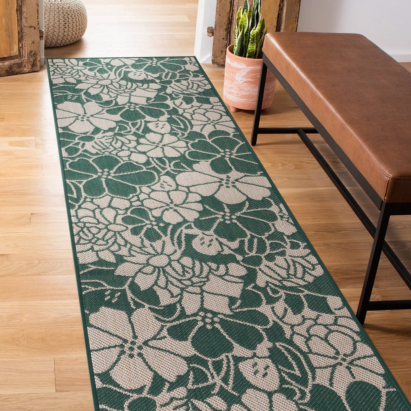 World Rug Gallery Modern Floral Flowers Textured Flat Weave Indoor/Outdoor Area Rug