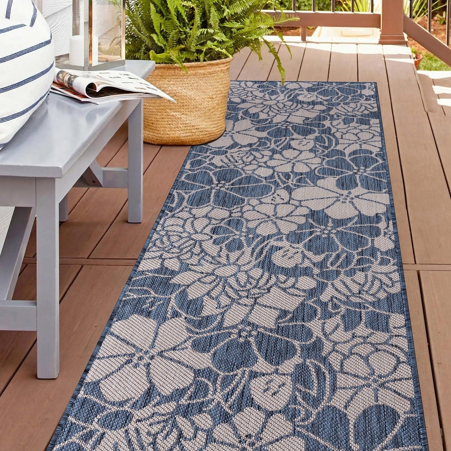 World Rug Gallery Modern Floral Flowers Textured Flat Weave Indoor/Outdoor Area Rug