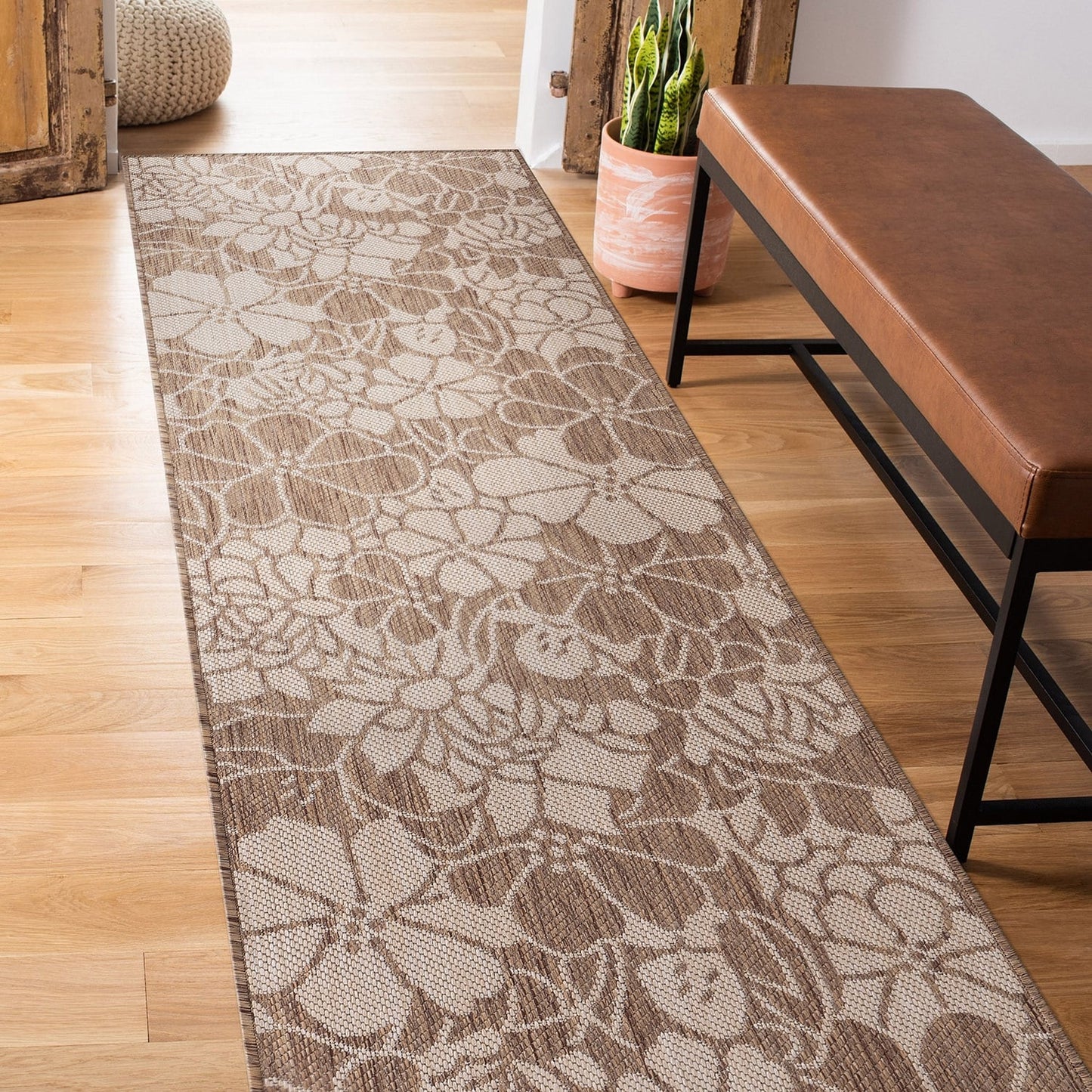 World Rug Gallery Modern Floral Flowers Textured Flat Weave Indoor/Outdoor Area Rug
