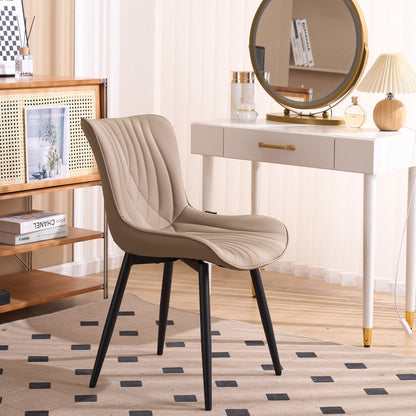 Ensemble de 2 chaises de salle à manger modernes sans accoudoirs, revêtues de cuir.