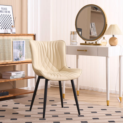 Ensemble de 2 chaises de salle à manger modernes sans accoudoirs, revêtues de cuir.