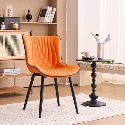 Ensemble de 2 chaises de salle à manger modernes sans accoudoirs, revêtues de cuir.